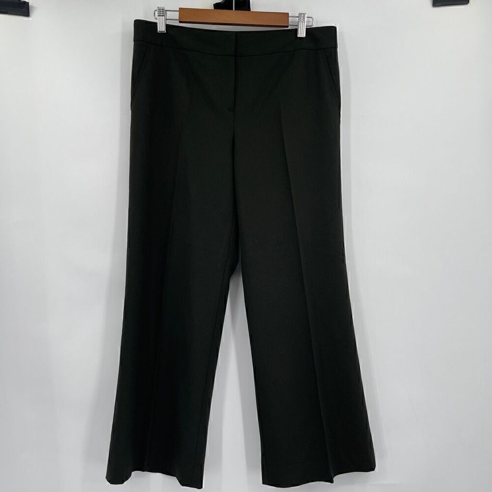 Lafayette 148 New York Deep Green Relaxed Straight Leg Wool Trouser Pant Size 10